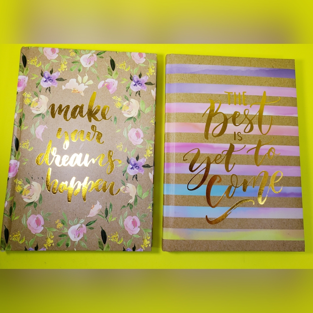 Two Floral and Striped Inspirational Notebooks - Set of Two - NEW